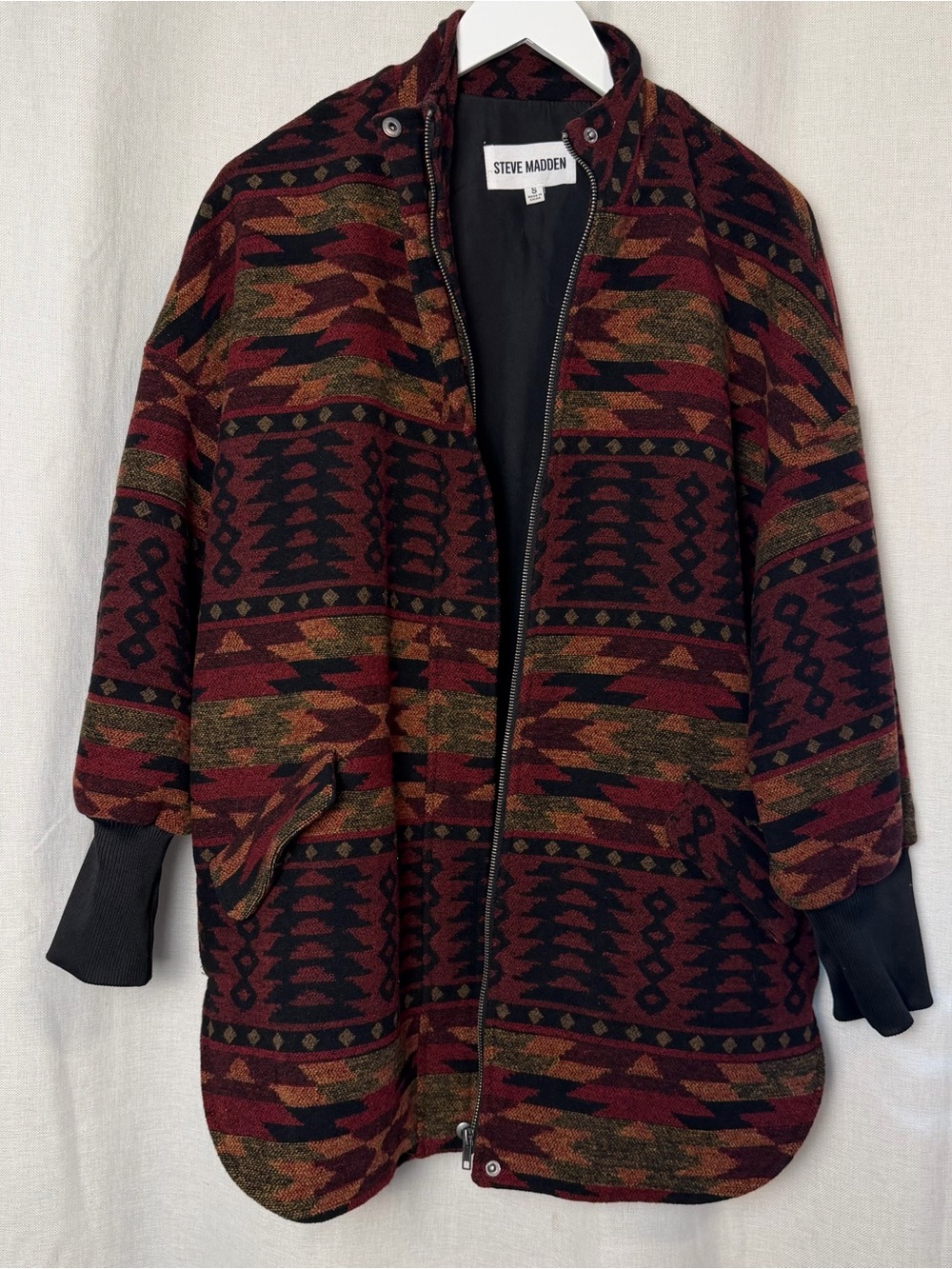 Steve Madden Cabin Fever Red Multi Aztec Zip-Front Utility Jacket